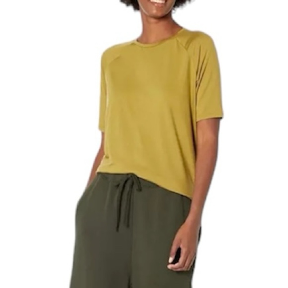 Eileen Fisher Green Tencel Knit Top Elbow Sleeve Size Large EUC Minimalist